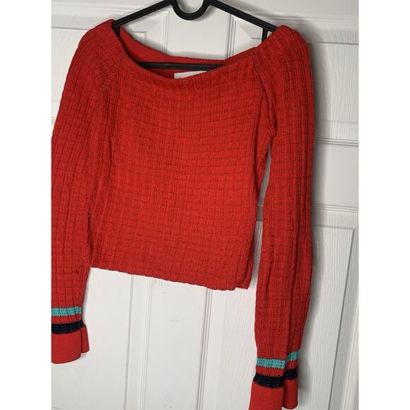 3.1 Phillip Lim Red crew neck Cropped Sweater Top with bell sleeve small - Picture 7 of 8